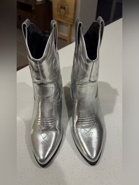 Soda Silver Metallic Pointed-Toe Ankle Cowboy Boots